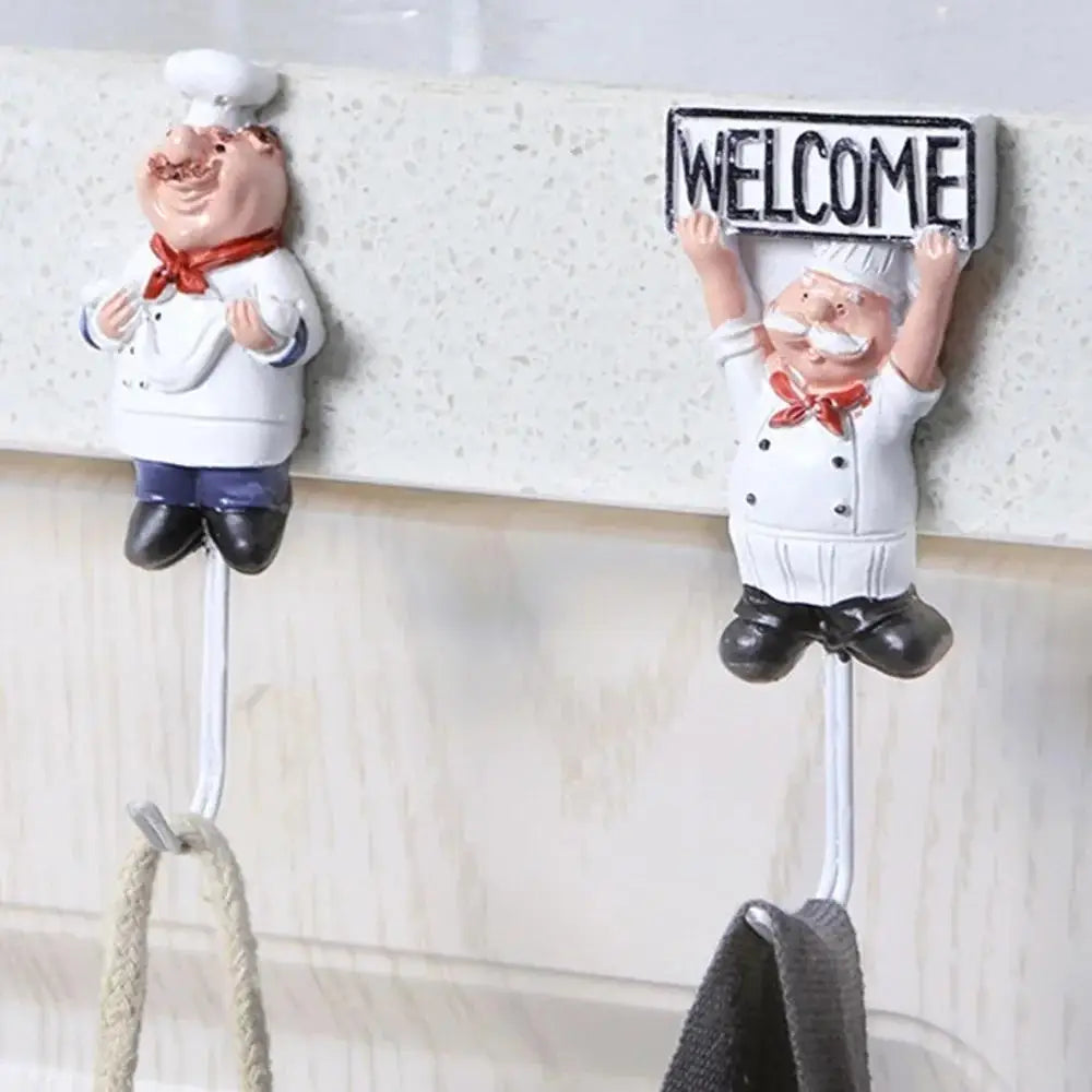 Chef Cartoon Wall Hook – Self-Adhesive Kitchen Utensil Hanger for Towels, Tools & More