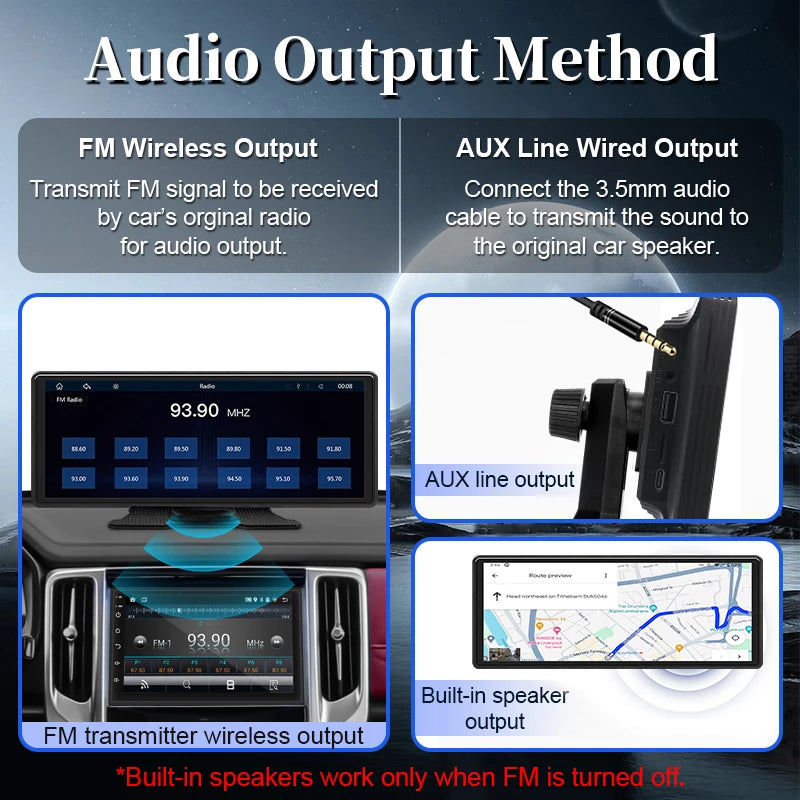 10.26" Car Mirror Screen – Wireless CarPlay & Android Auto, Bluetooth, AUX, USB | Universal Fit