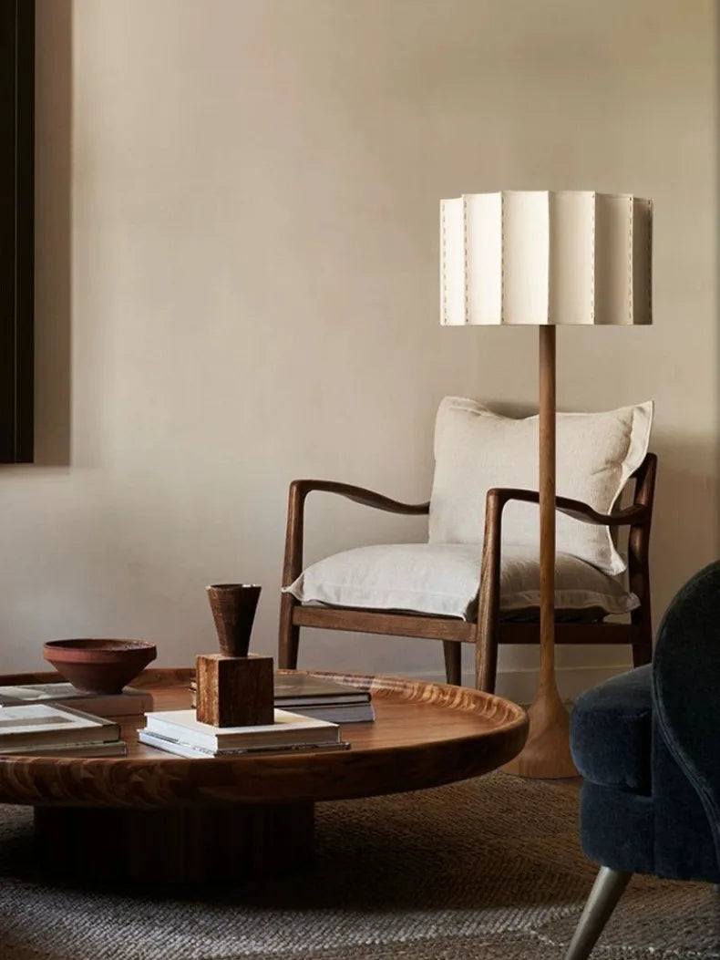 Wood Base Lamp – Pleated Fabric Table & Floor