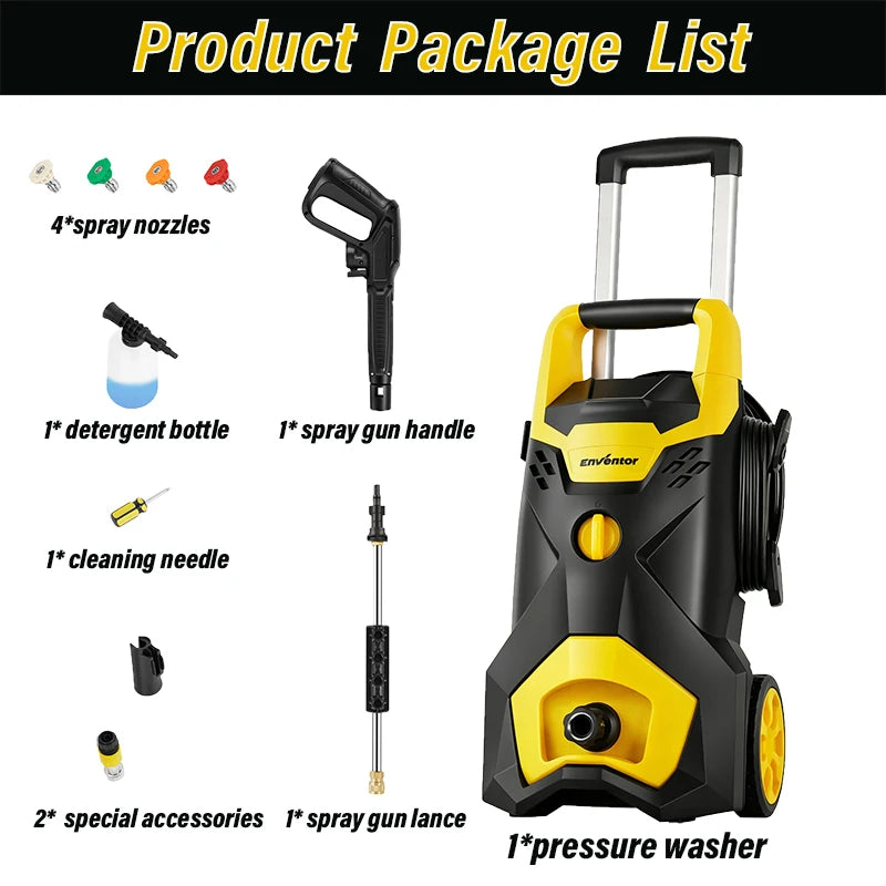 Electric Pressure Washer – Enventor 120V, Four Nozzles