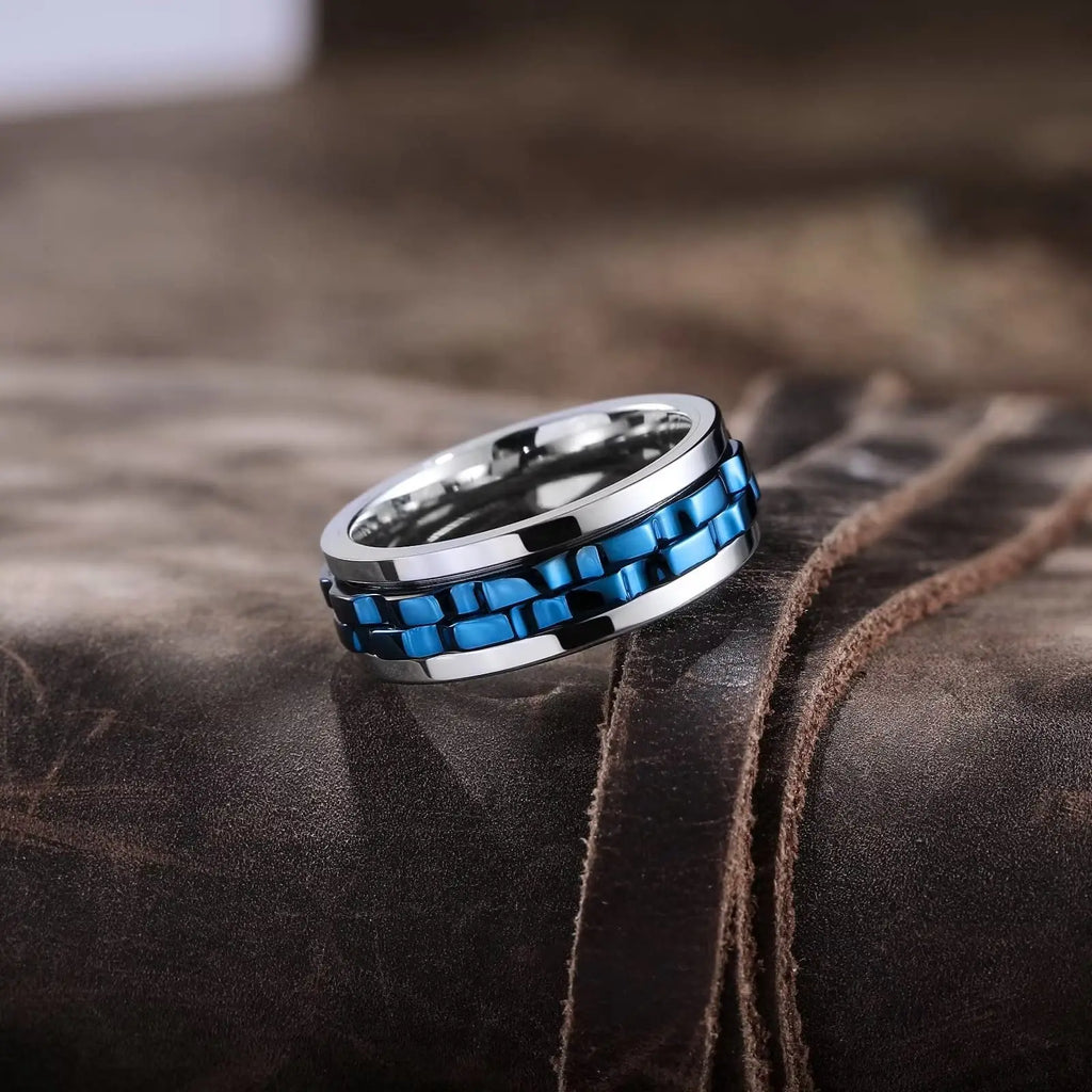 Punk Spinner Anxiety Fidget Ring — Stainless Steel Gear Chain Design for Men & Women