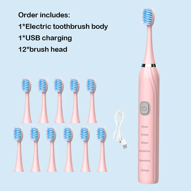 Toothink Sonic Electric Toothbrush – 5 Modes, IPX7 Waterproof, USB Rechargeable, 5+ Brush Heads