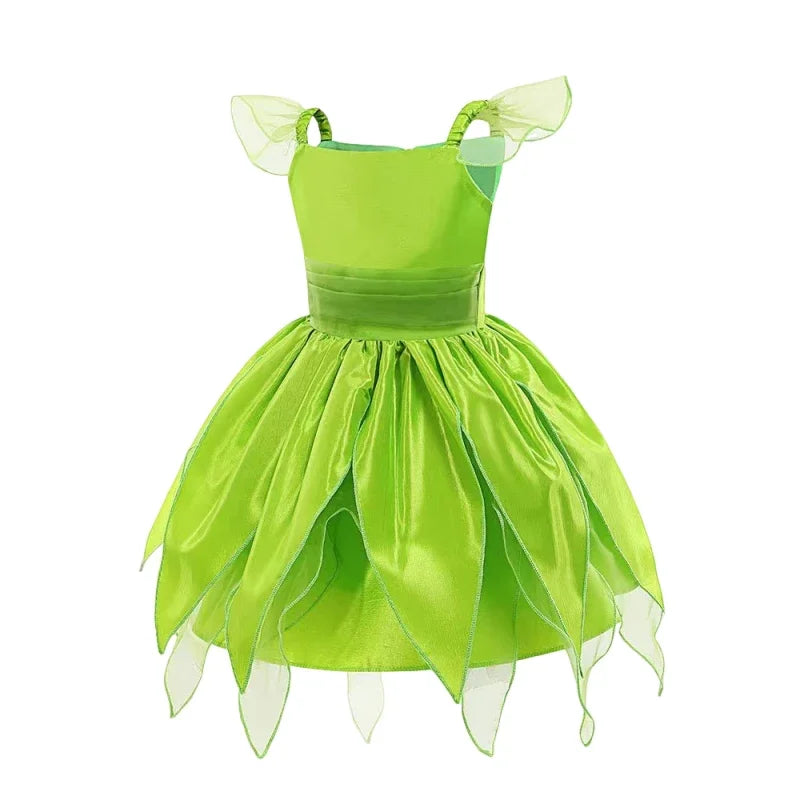 Tinkerbell Fairy Princess Dress — Green Elf Costume with Wings for Girls