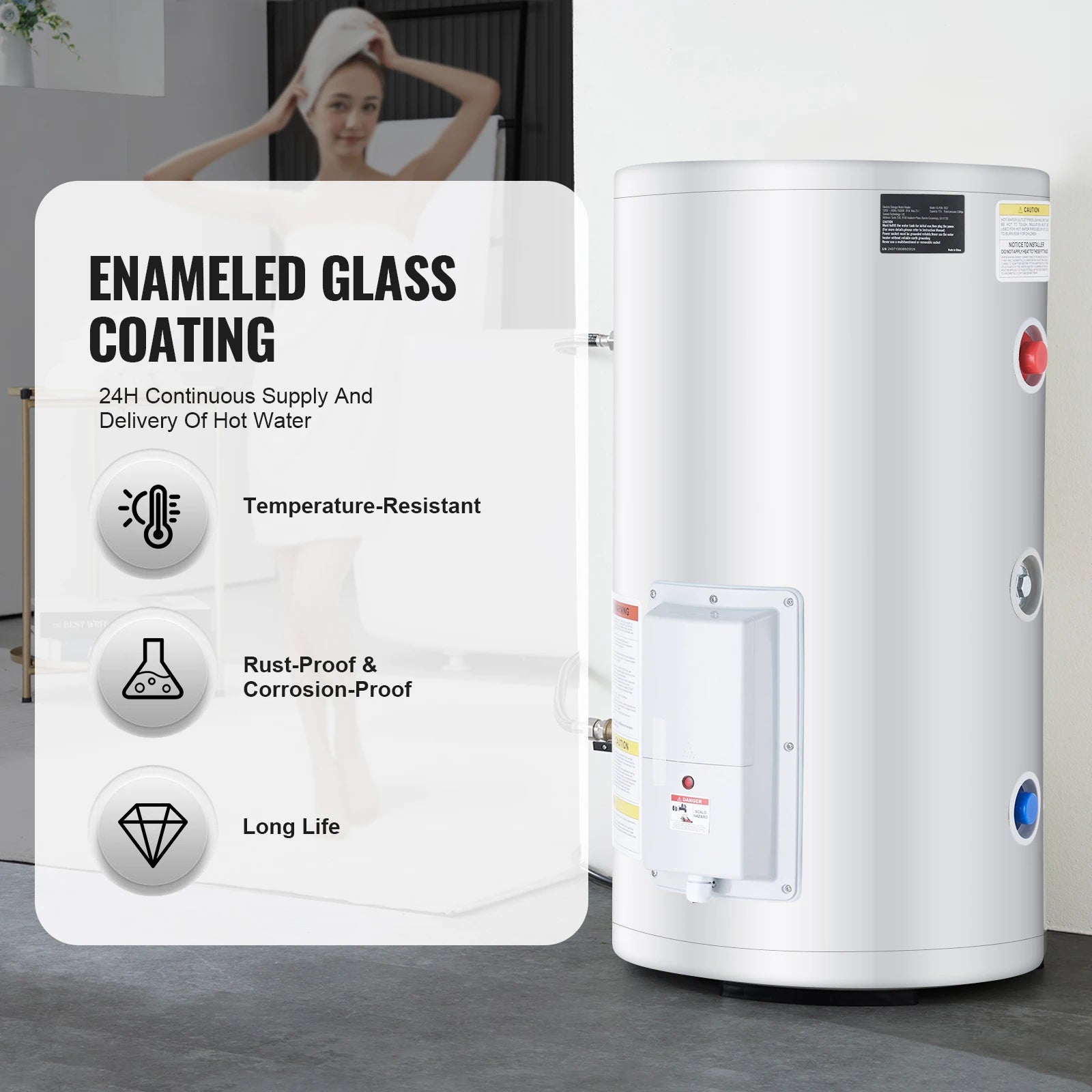 Electric Water Heater Tank 40/70L — 1.6kW Instant Hot Water with LED Display, IPX4