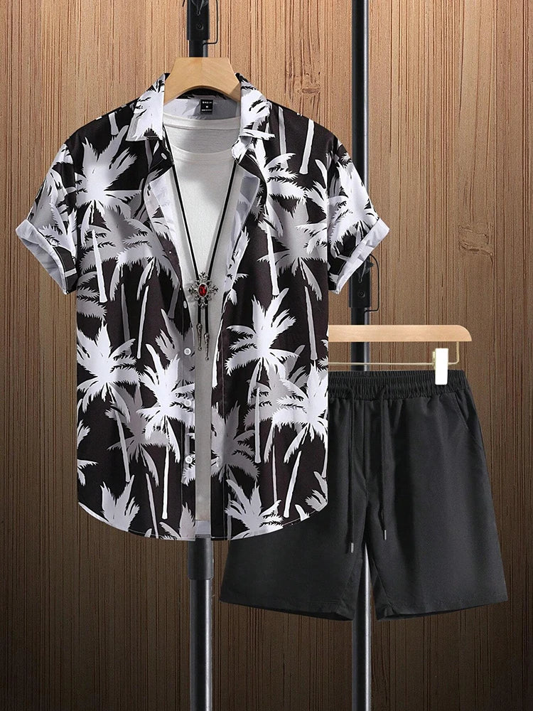 Men's Hawaiian Short Sleeve Shirt & Beach Shorts Set – Summer Vacation 2-Piece