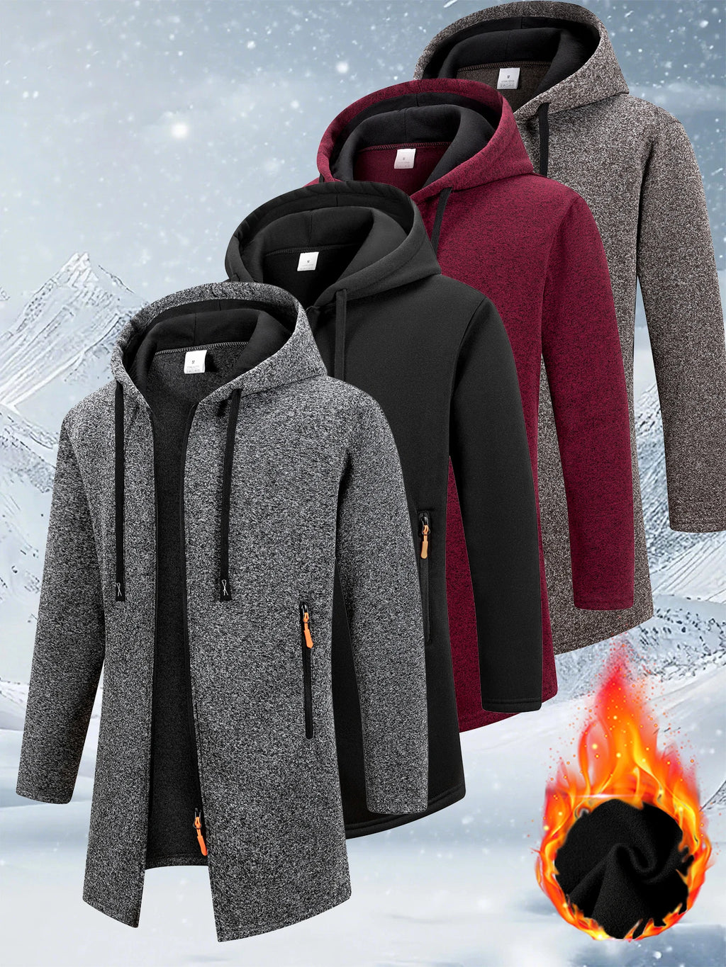 Men's Fleece Zip-Up Hoodie Jacket – Warm Knit Outerwear, S–3XL, 6 Colors