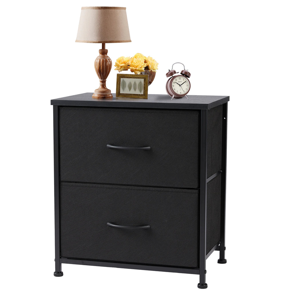 JHK Nightstand & Bedside Table – 2 Fabric Drawers, Storage Cabinet for Bedroom, Coffee & Sofa Side Table