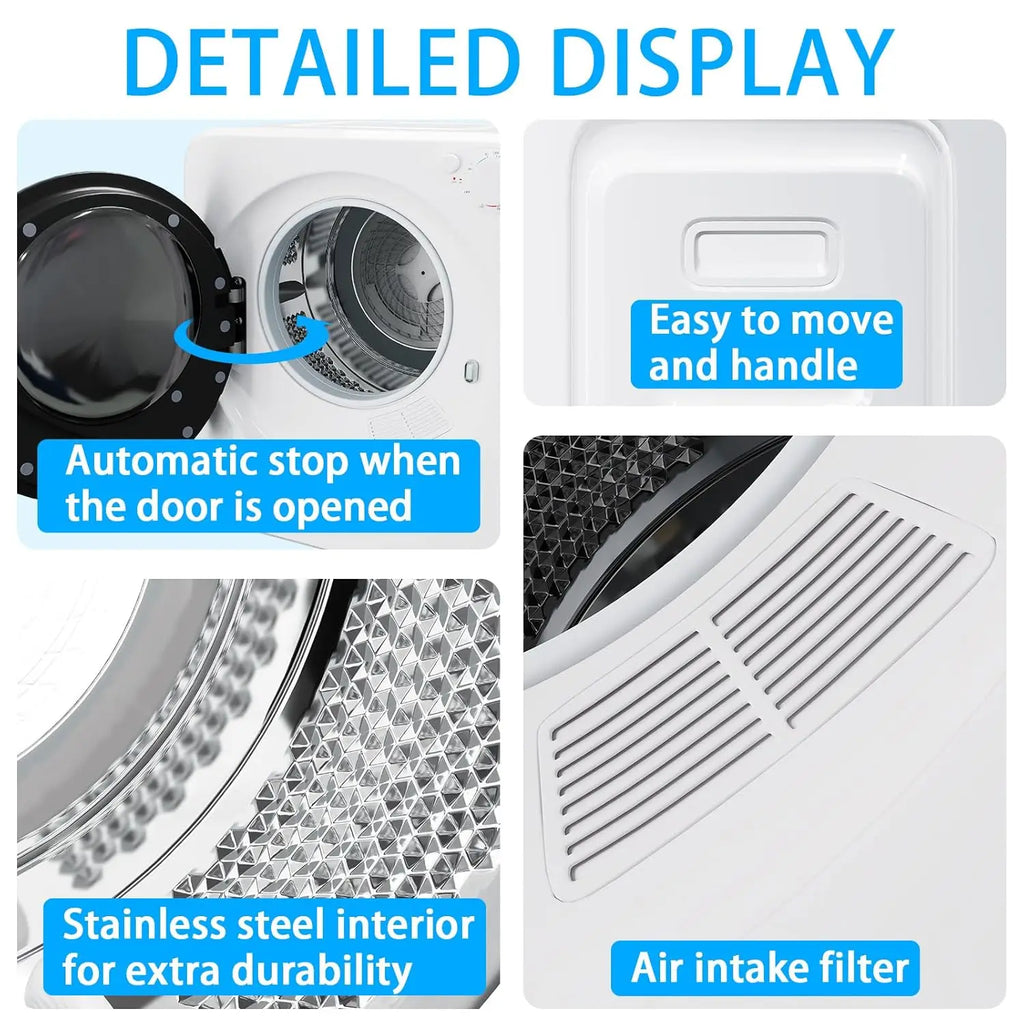1.6 Cu Ft Portable Clothes Dryer & 16 LBS Full Automatic Washing Machine Set — Stainless Washer & Spinner Combo