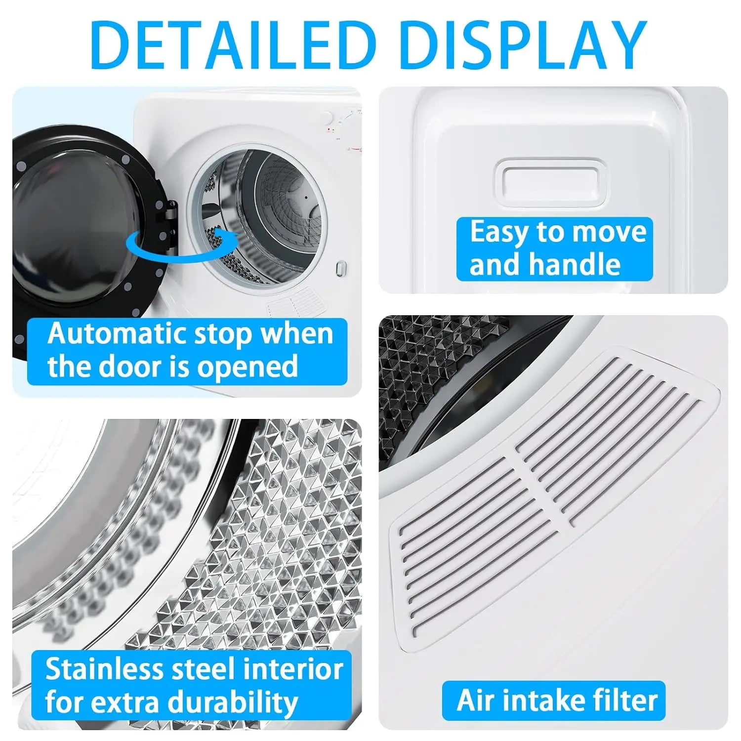 1.6 Cu Ft Portable Clothes Dryer & 16 LBS Full Automatic Washing Machine Set — Stainless Washer & Spinner Combo