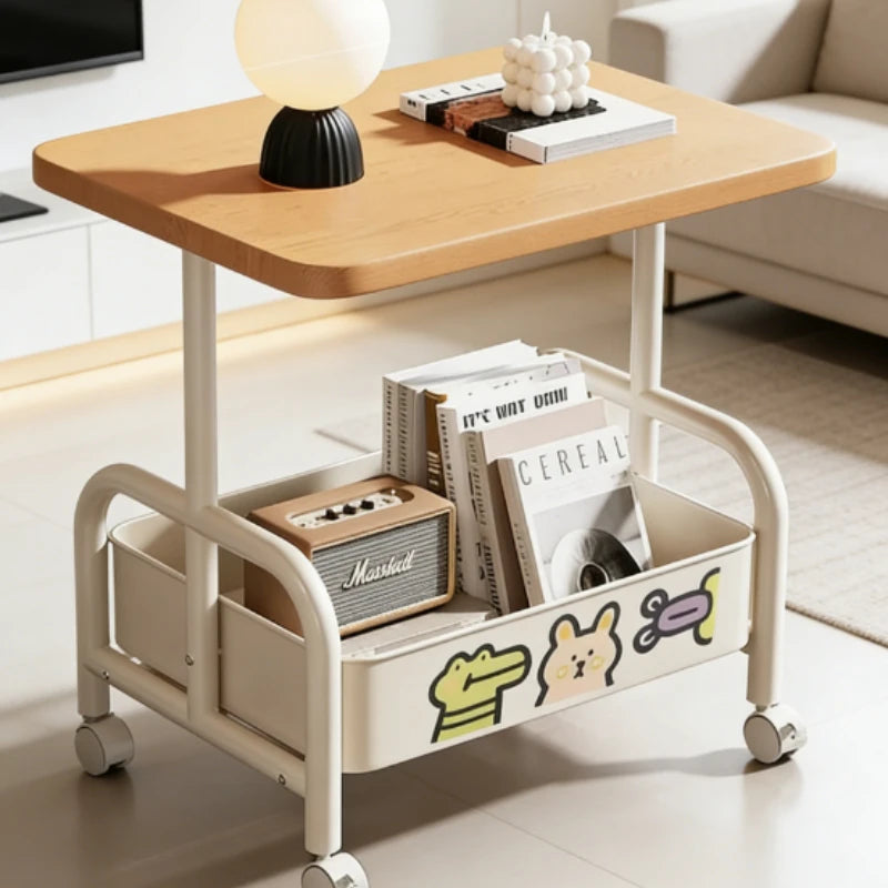 Rolling Laptop Desk & Sofa Side Table with Storage Basket