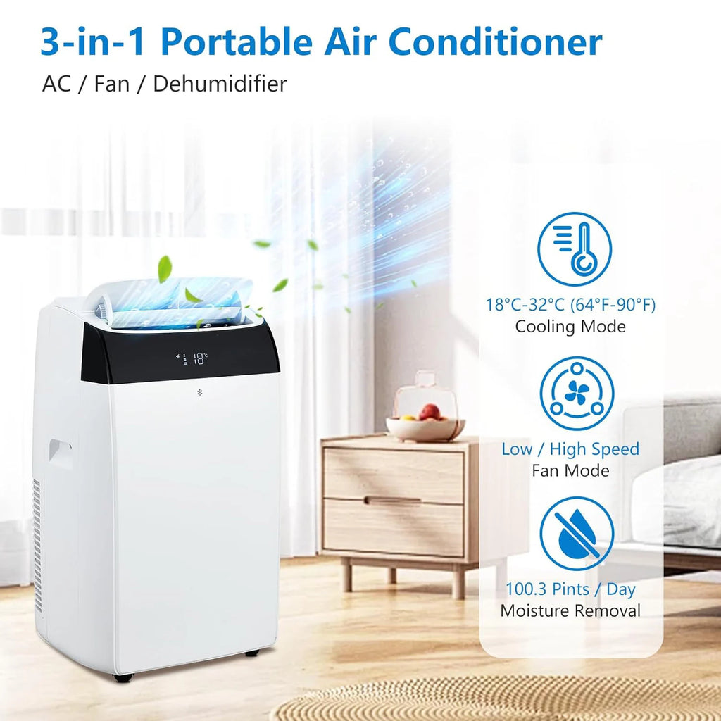 14,000 BTU Portable Air Conditioner — 3-in-1 Free-Standing AC Unit with Fan, Dehumidifier, Remote & Sleep Mode