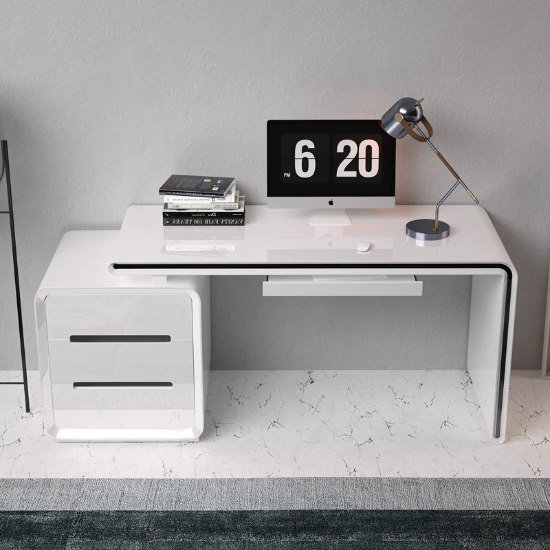 Modern Office Computer Desk with Cabinet & Keyboard Shelf — MDF Writing Workstation