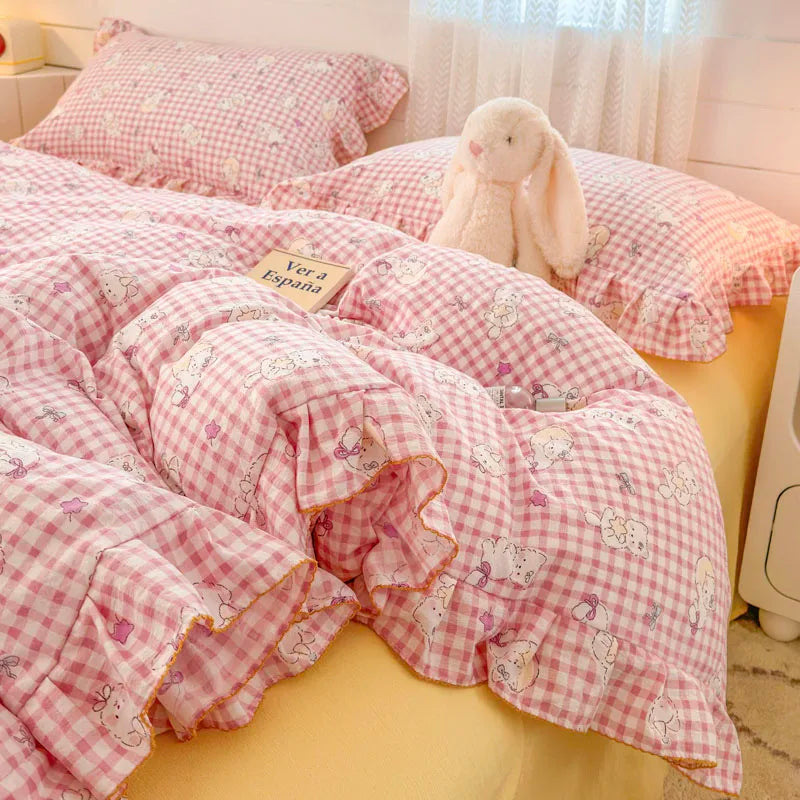 Lace Ruffle Duvet Cover – Printed Floral Comforter Cover for Adults & Kids, Single to King