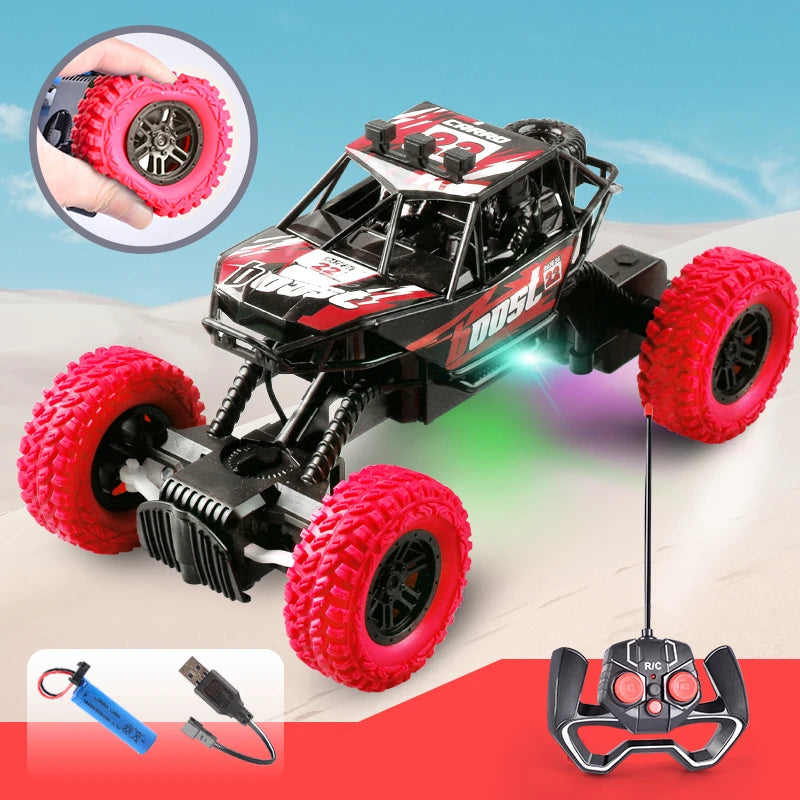 RC Car with Colorful Flashing Lights & Rubber Wheels – Off-Road Climbing Toy for Kids