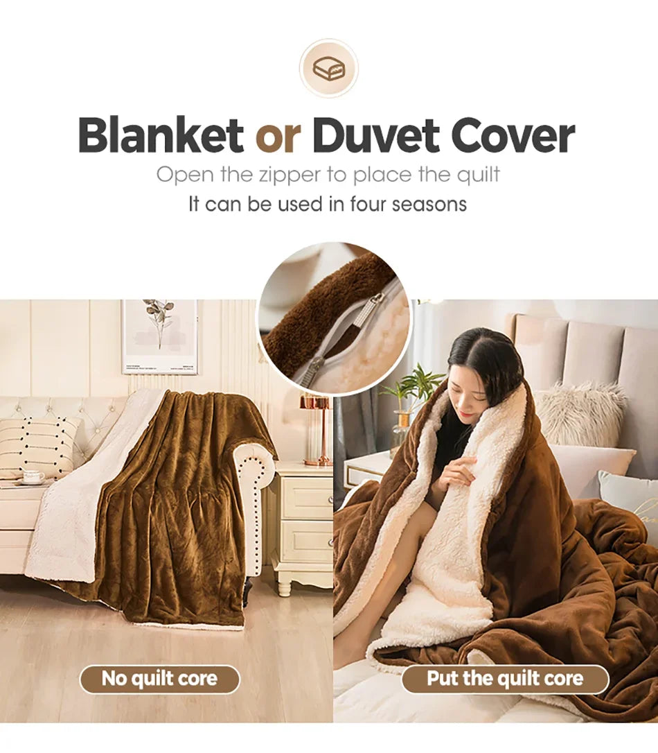 Wool Throw Blanket – Double-Sided Warm Winter Bed Blanket & Sofa Cover, Camping & Queen