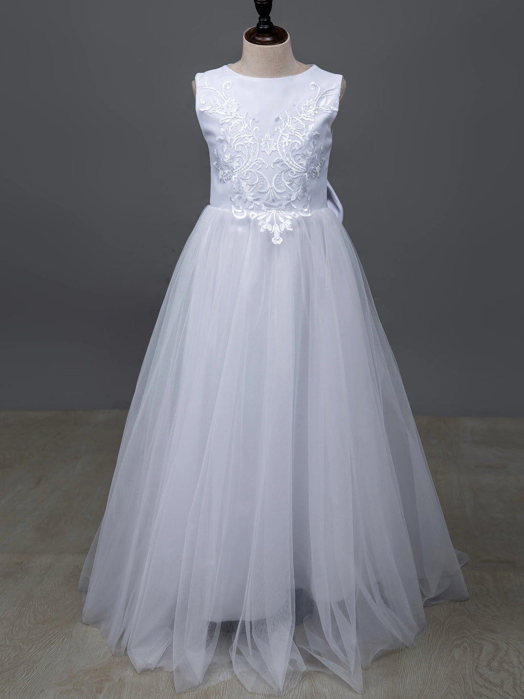 Long Sleeve Flower Girl Dress — White Lace Tulle First Communion & Bridesmaid Dress