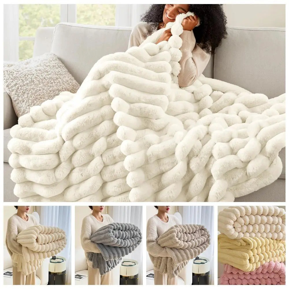 Double-Sided Jacquard Throw Blanket – Warm & Breathable Cotton-Bamboo Blend, 6 Colors