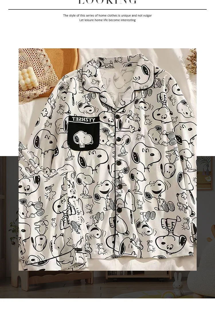 Women's Snoopy Cartoon Long Sleeve Pajamas Set | Cute Anime Loungewear for Students