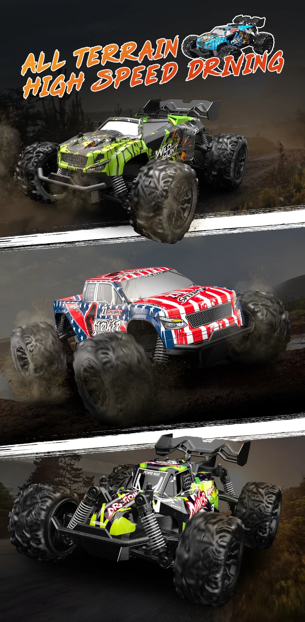 1:20 Scale 4WD RTR RC Monster Truck – High Speed Off-Road Climbing Drift Remote Control for Kids
