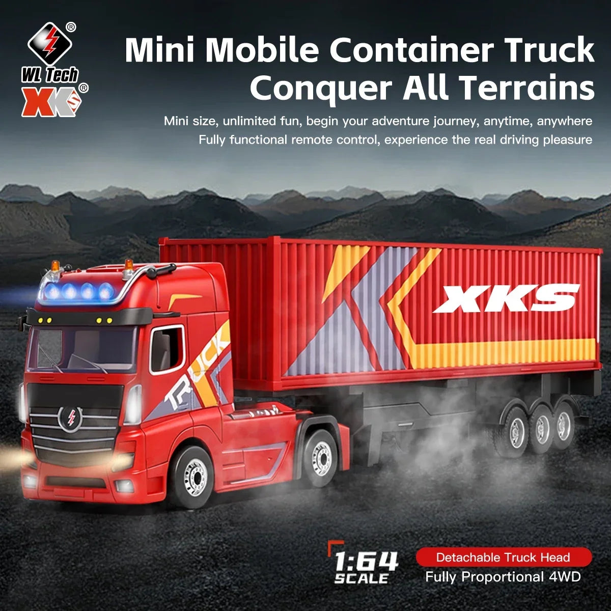 1:64 Mini Alloy RC Container Truck with Trailer – 4WD Drift Remote Control Tractor for Kids