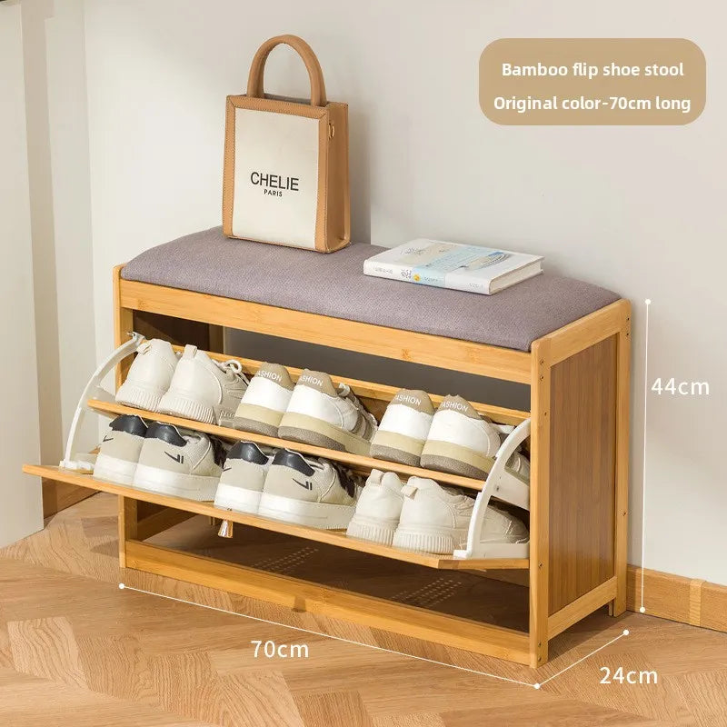 Bamboo & Wood Cushioned Shoe Stool — Entryway Bench