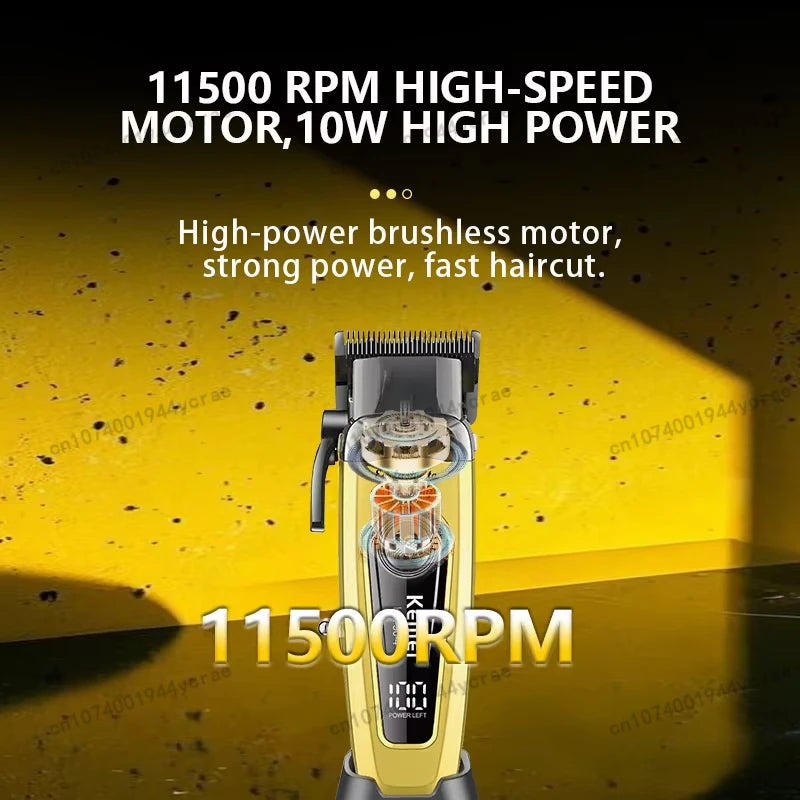Kemei KM-90 Professional Hair Clipper Set – DLC Blade, Brushless Motor, 11,500 RPM, Cordless Barber Kit