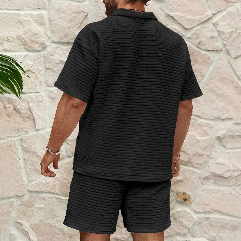 Men's Plaid Short Sleeve Shirt & Shorts Sport Suit – Lapel Summer 2-Piece Outdoor Set