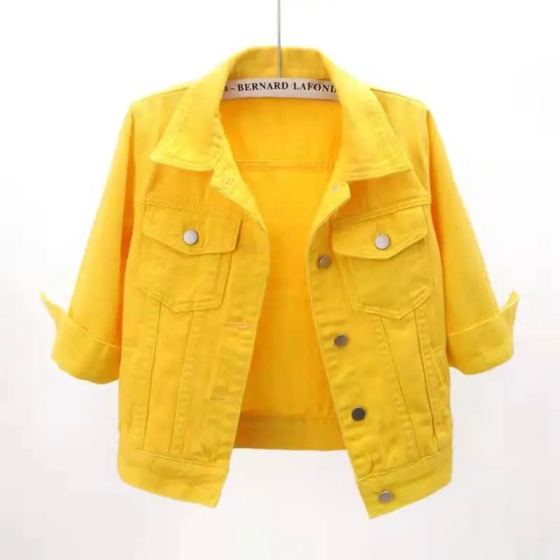 Women's Denim Jacket – Short Casual Jean Coat in Pink, White, Light Blue & Lavender