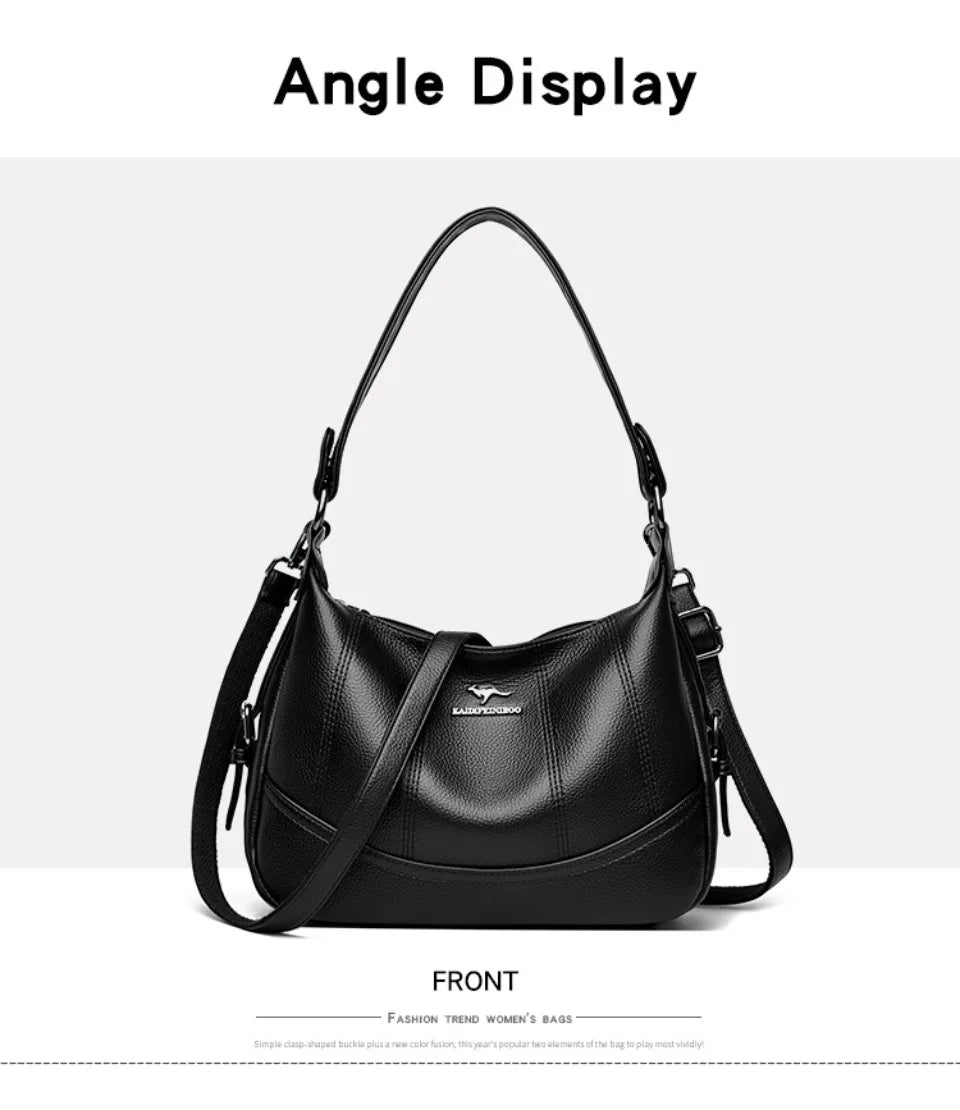 VANDERWAH Genuine Leather Two-Layer Flap Shoulder Bag – Luxury Crossbody Messenger Handbag for Women
