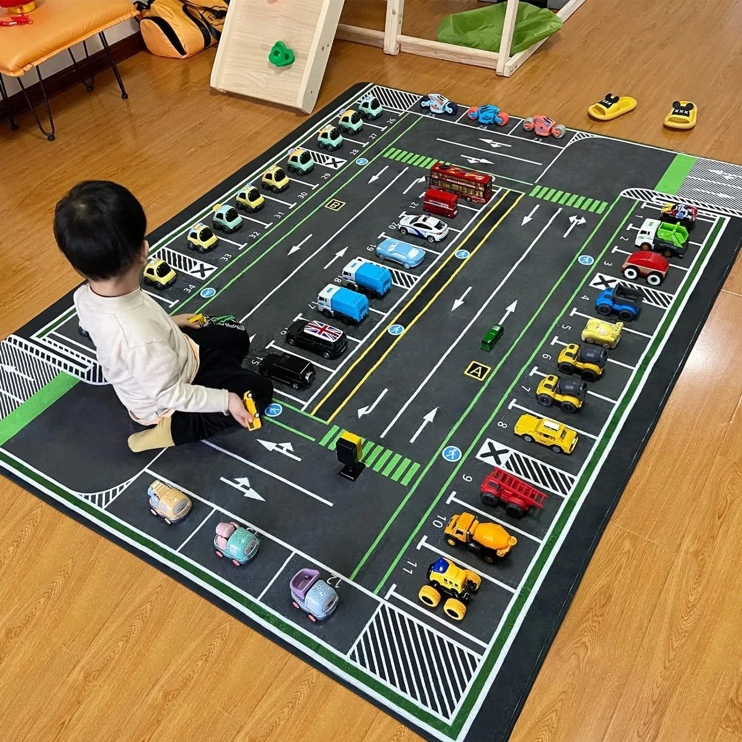 Kids City Traffic Play Mat – Car Park Parking Lot Rug for Boys & Girls, Educational Floor Map