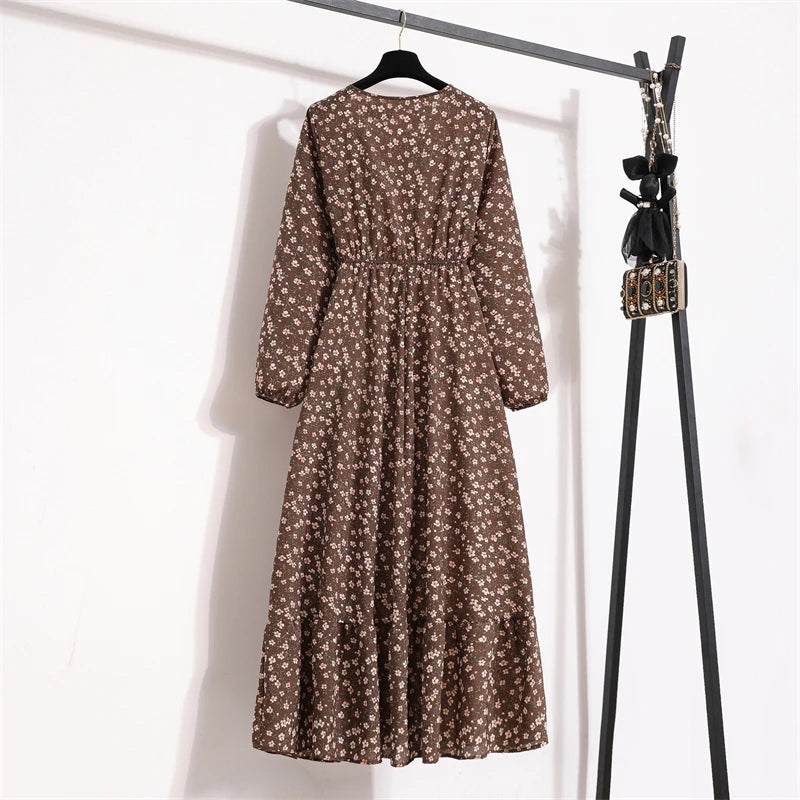 Women Long Dresses Spring Summer Casual Full Sleeve Floral geometry Printed O neck Woman Bohe Beach Party Dress Mujer Vestidos