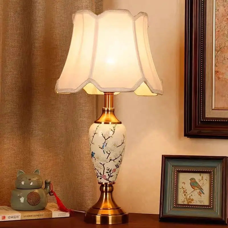French Style Ceramic Lamp – Fabric Shade
