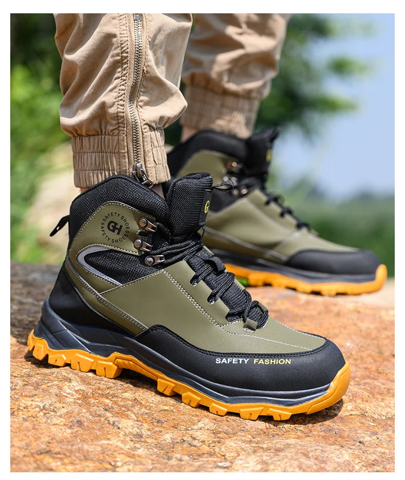 Men's Button-Closure Synthetic Work Shoes
