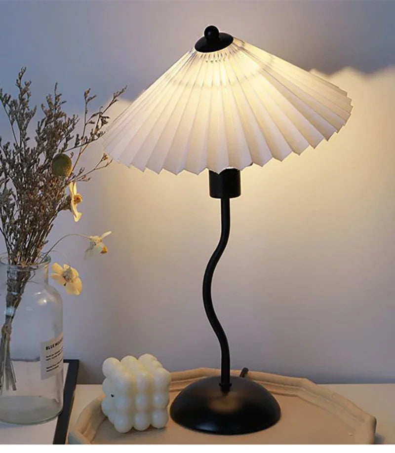 Retro LED Table Lamp – White Shade & Black Base