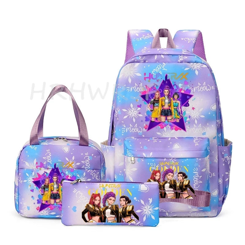KPop Demon Hunter 3-Piece Backpack Set – School Bag, Shoulder Bag & Clutch