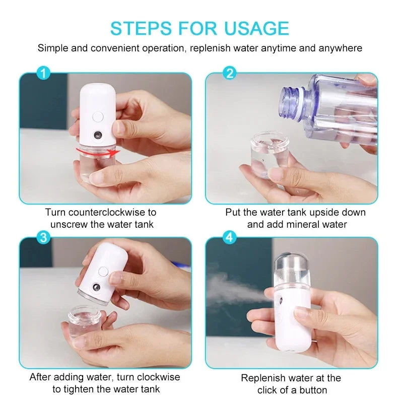 Portable Nano Mist Facial Steamer — USB Rechargeable Deep Hydration Skin Care for Home & Travel