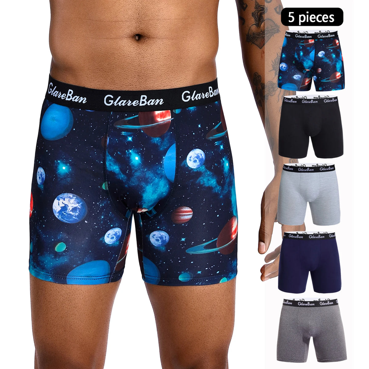 Men's Long-Leg Stretch Boxer Briefs, 5-Pack