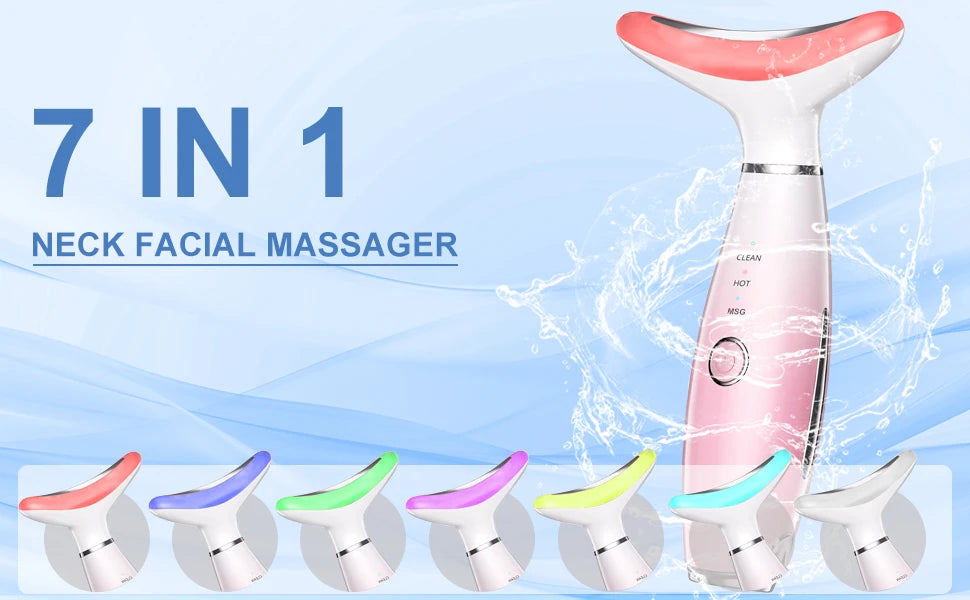 7-Color LED Neck & Face Lifting Massager – Microcurrent, 45° Heat Therapy & Anti-Wrinkle Beauty Device