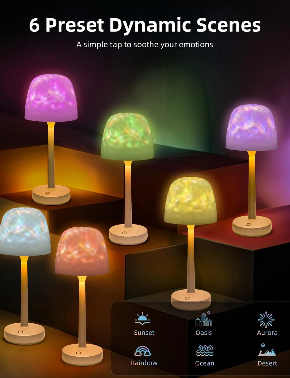Water Ripple Lamp – Rechargeable RGB & Touch
