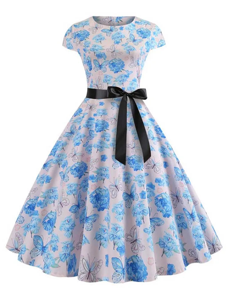 50s 60s Retro Music Note Print Swing Vintage Dress — Casual Party Rockabilly Dress