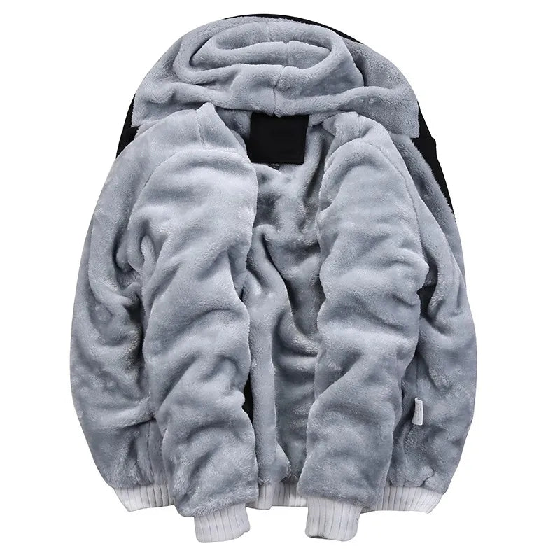 Men's Camouflage Fleece Hooded Zip Jacket – Thick Streetwear Coat for Autumn & Winter