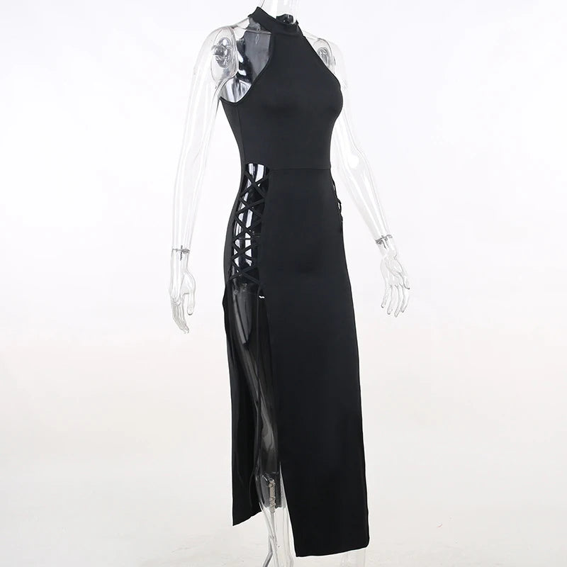 Gothic Halter Bandage Midi Dress — High Split Sexy Alt Partywear