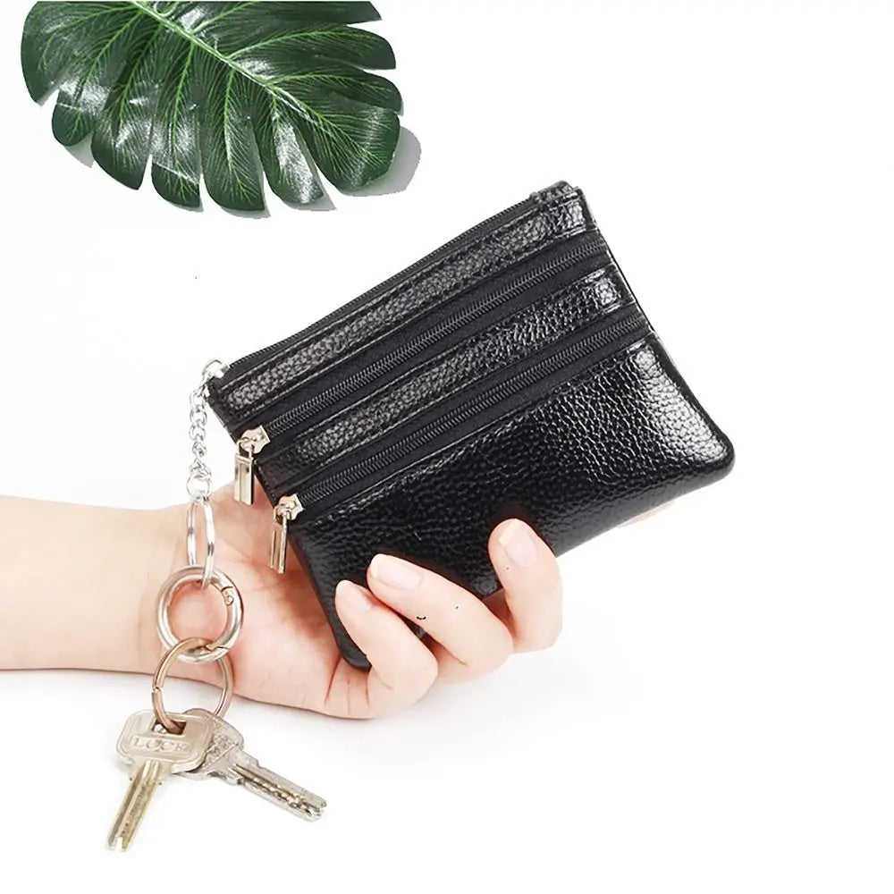 PU Leather Coin Purse with Key Ring – Waterproof Zipper Pocket Wallet & Credit Card Holder