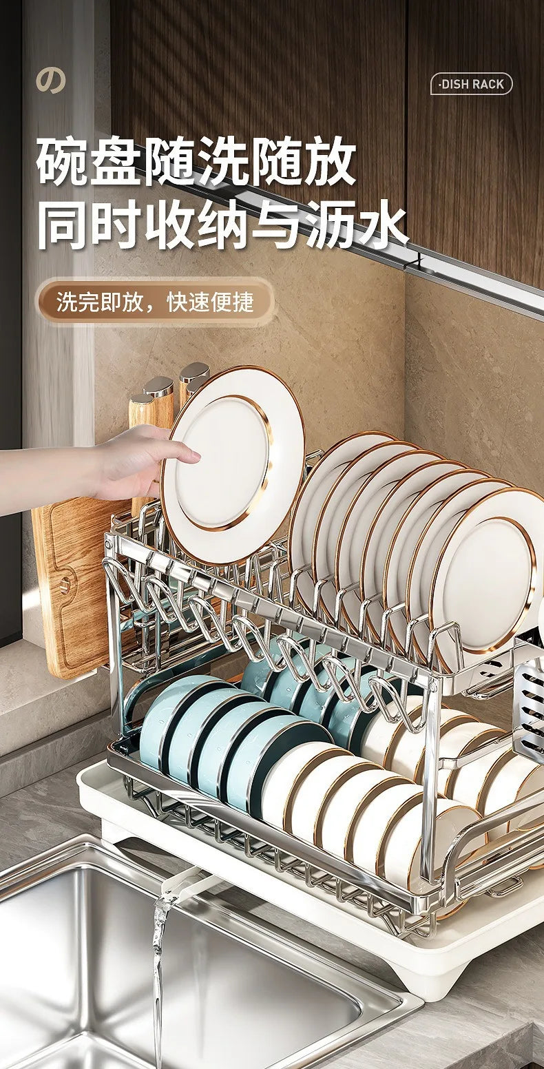 Multifunctional Stainless Steel Dish Drain Rack with Knife Holder – Countertop Bowl, Dish & Sink Organizer