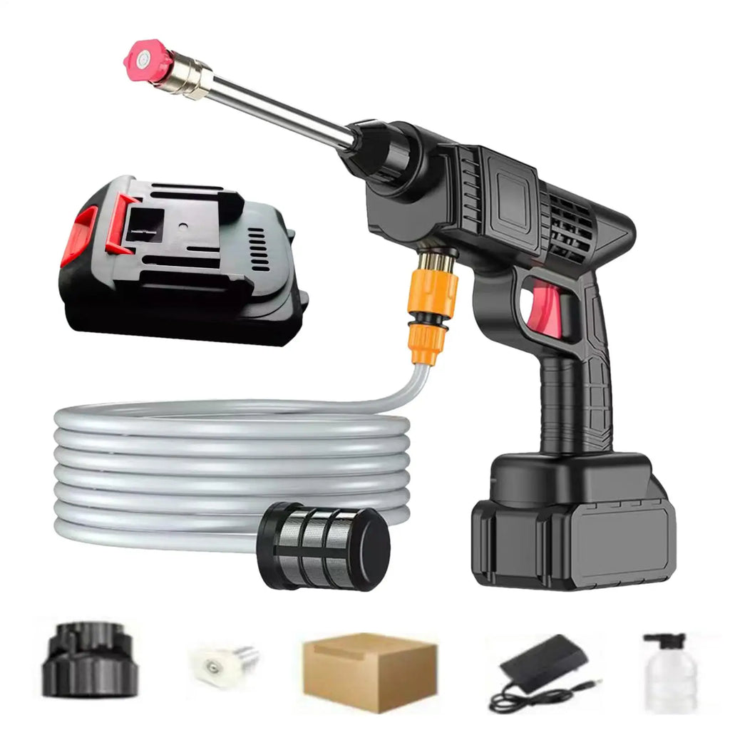 Cordless High-Pressure Washer Gun – 3-Level Pressure, 5–8m Spray Range, Car Wash & Garden Cleaning (EU Plug)