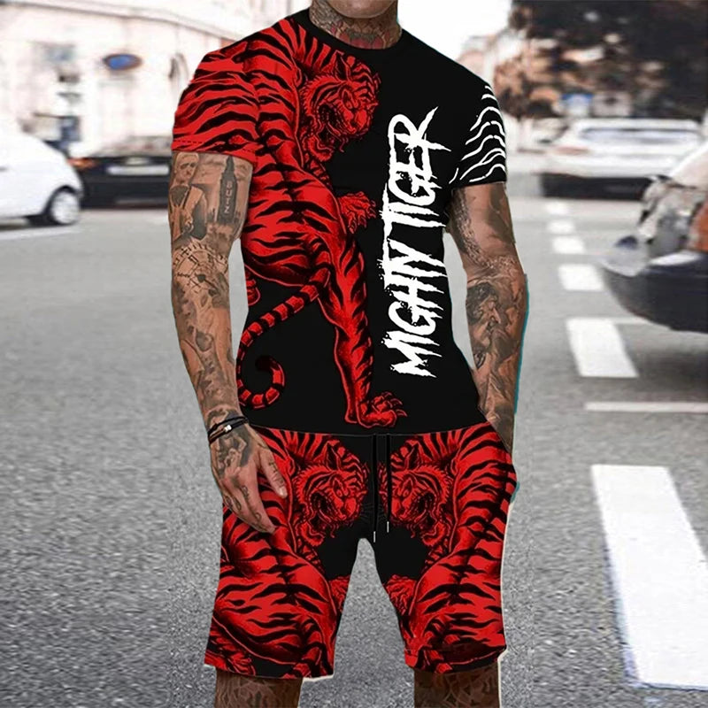 Men's 3D Tiger Print O-Neck Short Sleeve T-Shirt & Shorts Set – Cool Personalized Streetwear