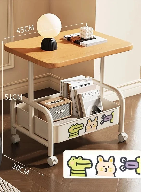 Rolling Laptop Desk & Sofa Side Table with Storage Basket