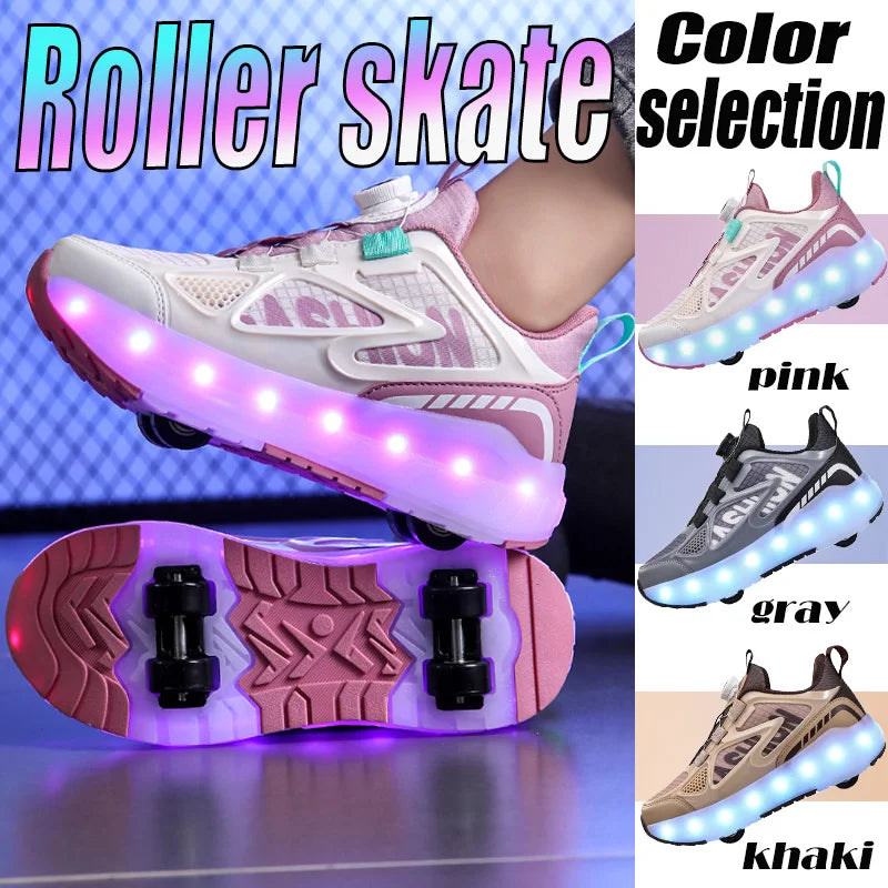 Children's 4-Wheel LED Light Roller Skate Shoes – Removable Wheeled Rolling Sneaker for Kids