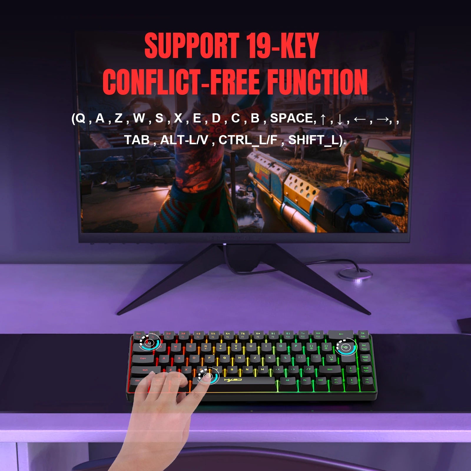 68-Key RGB Gaming Keyboard — USB Wired, 20 Backlight Modes, Multi-Language Layout for PC & Laptop