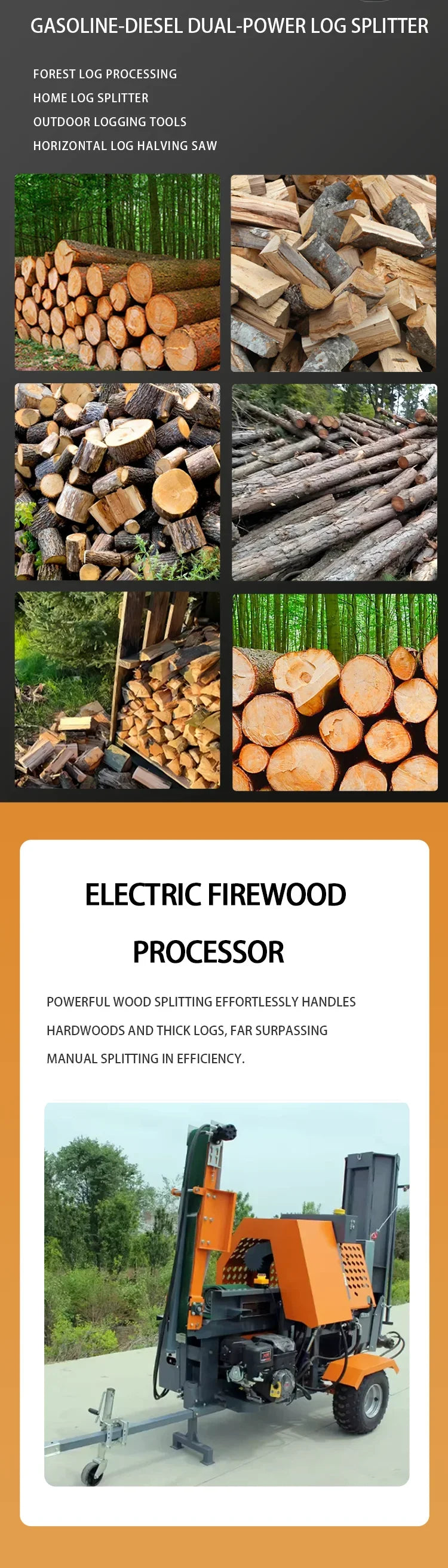 2-in-1 Hydraulic Log Splitter & Firewood Processor – 13.5HP Gas, 5m³/H for Home & Commercial